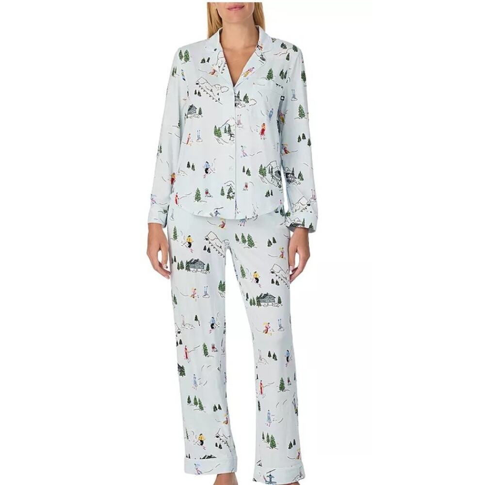 Kate Spade S Pajama Set Pants Long Sleeve Top Cozy Jersey Notch Winter NEW